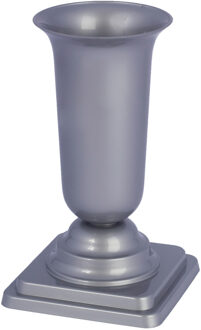 Grafvaas kunststof - zilver - H34 cm - grafdecoratie - bloemenvaas voor herdenkingsplaats/kerkhof