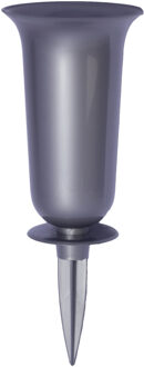 Grafvaas kunststof - zilver - H37 cm - grafdecoratie - bloemenvaas voor herdenkingsplaats/kerkhof