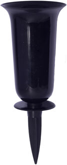 Grafvaas kunststof - zwart - H32 cm - grafdecoratie - bloemenvaas voor herdenkingsplaats/kerkhof