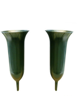 Grafvaas - Set van 2x stuks - groen - 26 cm - kunststof - Grafvazen grafkaarsen - bloemhouder voor g