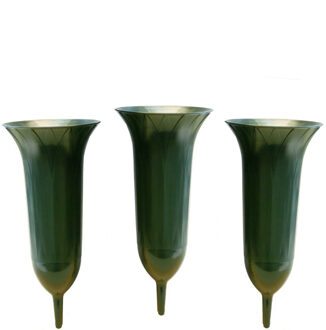 Grafvaas - Set van 5x stuks - groen - 26 cm - kunststof - Grafvazen grafkaarsen - bloemhouder voor g