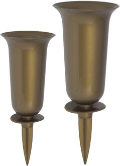 Grafvazen kunststof - set 2x - goud - H37 en 32 cm - bloemenvaas voor herdenkingsplaats/kerkhof