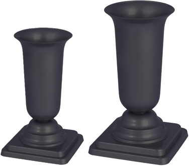 Grafvazen kunststof - set van 2x - antraciet - H27 en 34 cm - bloemenvaas voor herdenkingsplaats/ker