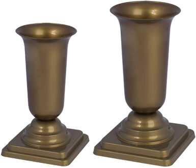 Grafvazen kunststof - set van 2x - goud - H27 en 34 cm - bloemenvaas voor herdenkingsplaats/kerkho