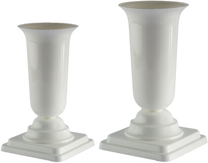 Grafvazen kunststof - set van 2x - wit - H27 en 34 cm - bloemenvaas voor herdenkingsplaats/kerkhof