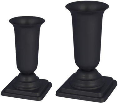 Grafvazen kunststof - set van 2x - zwart - H27 en 34 cm - bloemenvaas voor herdenkingsplaats/ker