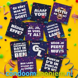 Grappige Condooms Met 11 Carnavals Kreten Grootverpakking 110 condooms Transparant - 53 (omtrek 11-11,5 cm)