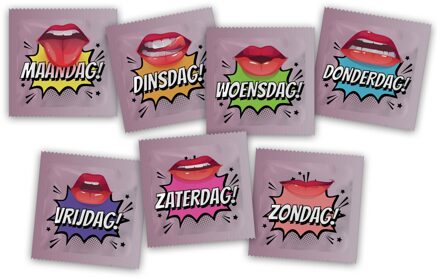 Grappige Condooms Met De 7 Dagen Van De Week Weekdagen (NL) Transparant - 53 (omtrek 11-11,5 cm)