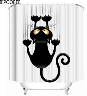 Grappige Douchegordijnen Kat Krassen Gedrukt Badkamer Gordijn Wit Anti-Slip Tapijt Wc Cover Mat Bad Tapijten Thuis Decoratie douche Curtain