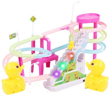 Grappige Kleine Gele Eend Elektrische Lichte Muziek Amusement Elektrische Klim Trappen Track Speelgoed Voor Kinderen Игрушки