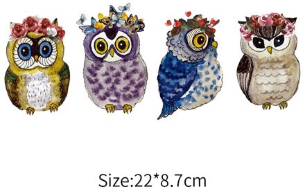 Grappige Uil Parches Diy Geappliceerd Voor Meisjes Kleding Warmteoverdracht Vinyl Patches Set Iron-On Parches Gebruik Wasbare stickers 22x8.7cm