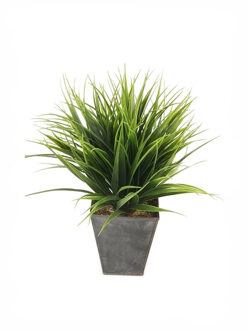 Grasplant in zwarte zinken pot - 30 cm - Kamerplant kunstplanten/nepplanten Groen
