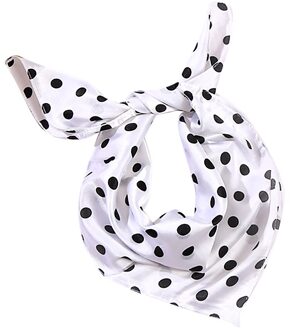 Gratis Struisvogel Vrouwen Sjaal Skinny Retro Hoofd Polka Dot Sjaal Afdrukken Zijden Sjaals Vierkante Halsdoek Kantoor Dame Sjaal 60*60Cm wit
