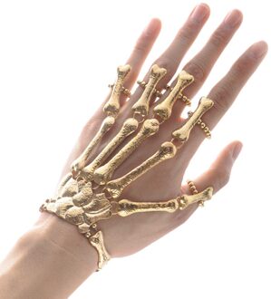 Gratis Struisvogel Zachte Handschoenen Womens Halloween Props Nachtclub Party Punk Vinger Armband Gothic Schedel Handschoen Mode Handschoenen Goud