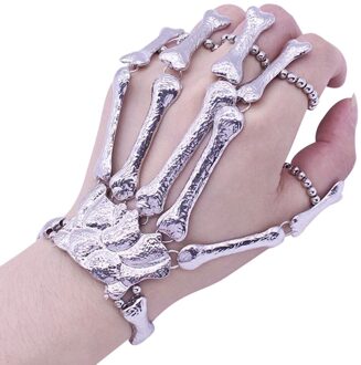 Gratis Struisvogel Zachte Handschoenen Womens Halloween Props Nachtclub Party Punk Vinger Armband Gothic Schedel Handschoen Mode Handschoenen Zilver
