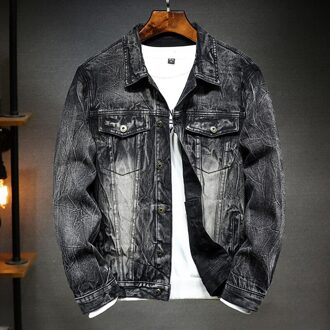 Gray Black Men's Denim Jacket Youth Lapel Stylish Slim Casual Denim Jacket XL