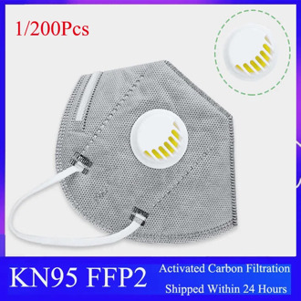 Gray KN95 FFP2 Mouth Mask Reusable Mascarillas 5 Layers Protective Face Mask 95% Activated Carbon Filtration Masks Close To FFP3