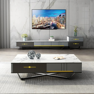 Gray TV Cabinet Post-Modern Simple Household Small-Sized Tea Table Minimalist Combination Glass Steel Stone