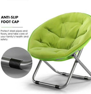 Green Folding Oversized Padded Moon Round Saucer Chair Faux Fur Saucer Chair with Metal Frame One Size for winter & summer