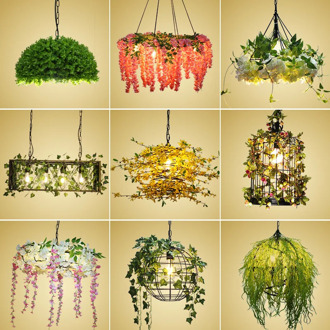 Green plant restaurant chandelier net red music western restaurant loft industrial wind garden art birdcage lamp