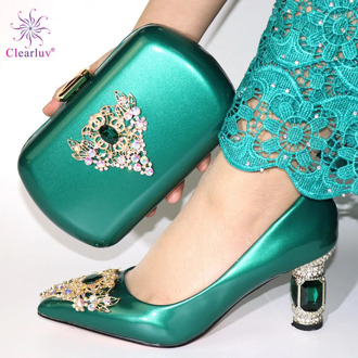Green Shoes and Bag To Match Italian Women Shoe and Bag To Match for Parties African Shoes and Bags Matching Set