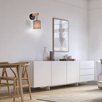 Green Tribu wandlamp met papieren kapje zwart, licht hout, grijsbruin