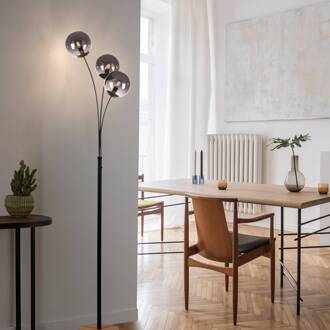 Green Widow vloerlamp met glazen kappen zwart, licht hout, rookgrijs getint