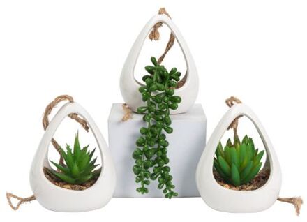 GreenDream® Kunstplanten - 3 stuks Hangplanten in Hanger - Cadeautip Groen