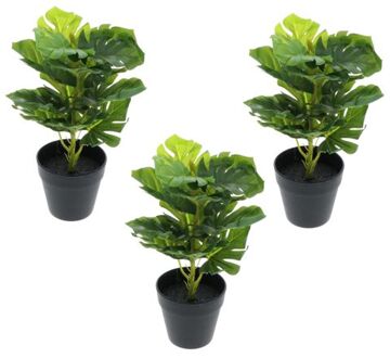 Greendream set van 3 mini Monstera - Gatenplant - Kunstplanten 30 cm Groen