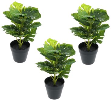 Greendream set van 3 mini Monstera - Gatenplant - Kunstplanten 30 cm Groen