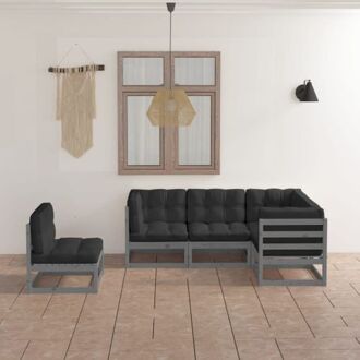 Grenenhouten Lounge Tuinset - Grijs - 70x70x67 cm - Inclusief Kussens