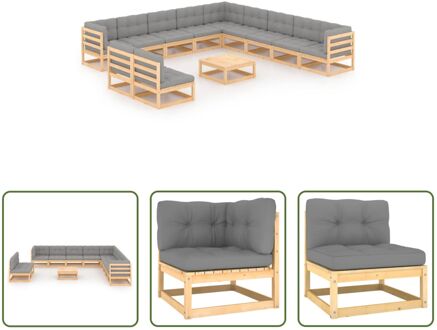 Grenenhouten Lounge Tuinset - Hoekbanken - Middenbanken - Tafel - Afmetingen- 70 x 70 x 67 cm (B x D Grijs