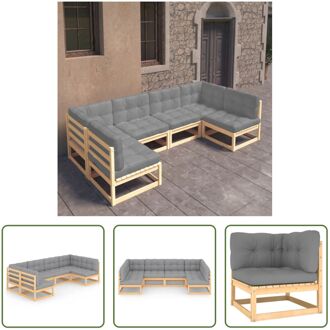 Grenenhouten Loungeset - 2x Hoekbank - 4x Middenbank - Grijs - 70 x 70 x 67 cm (B x D x H)