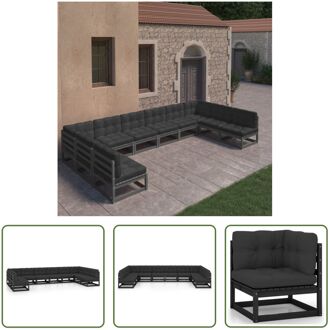 Grenenhouten Loungeset - 70x70x67 cm - Zwart - Antraciet - Massief grenenhout en stof