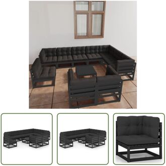 Grenenhouten Loungeset - 70x70x67 cm - Zwart - Antraciet