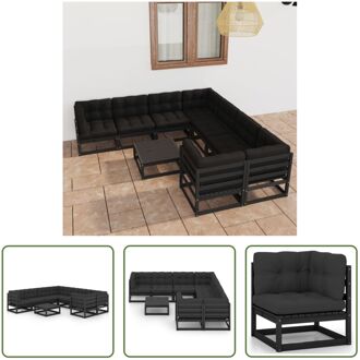 Grenenhouten Loungeset - 8-delig - zwart/antraciet - 70x70x67cm - incl - kussens