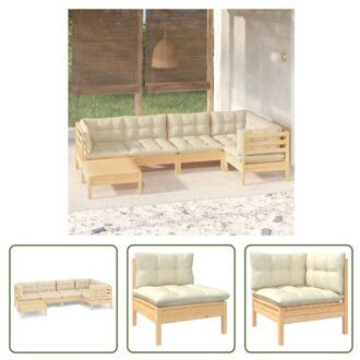 Grenenhouten loungeset - Hoekbank 63.5x63.5x62.5cm - Middenbank 63.5x63.5x62.5cm - Voetenbank/Tafel Crème