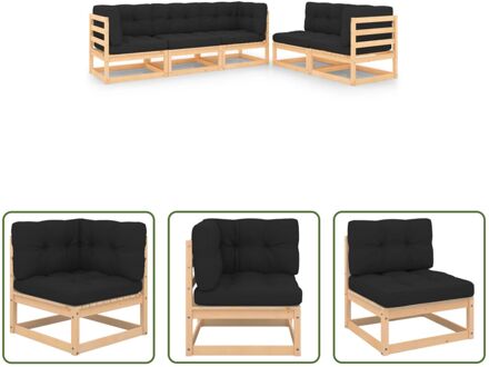 Grenenhouten Loungeset - Hoekbank 70 x 70 x 67 cm - Middenbank 70 x 70 x 67 cm - Zitkussen 70 x 70 x 8 Grijs