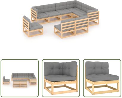 Grenenhouten Loungeset - Hoekbank 70x70x67 cm - Grijs kussen - Massief grenenhout