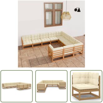 Grenenhouten Loungeset - Hoekbank 70x70x67 cm - Middenbank 70x70x67 cm - Zitkussen 70x70x8 cm - Bruin