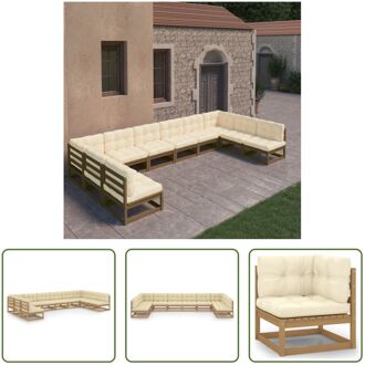 Grenenhouten Loungeset - Hoekbank 70x70x67cm - Middenbank 70x70x67cm - Zitkussen 70x70x8cm - Rugkussen Bruin