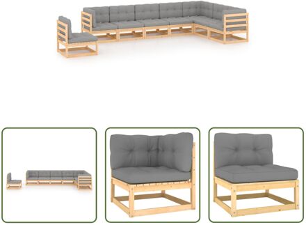 Grenenhouten Loungeset - Hoekbank - Middenbank - 70x70x67 cm - Grijs