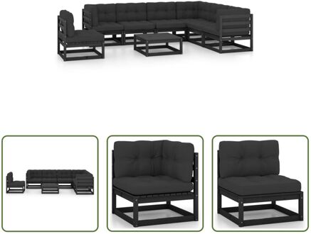 Grenenhouten Loungeset - Hoekbank - Middenbank - Tafel - Zwart - Antraciet - 70 x 70 x 67 cm