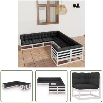 Grenenhouten Loungeset - Hoekbank - Middenbank - Wit - 70x70x67 cm - Inclusief kussens - Montage