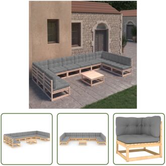 Grenenhouten Loungeset - naam - Tuinmeubelen - Afmeting- hoekbank- 70x70x67cm - middenbank- Grijs