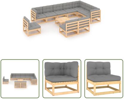 Grenenhouten Loungeset - Rustieke Charme - Tuinmeubelen - 70x70x67cm - Grijs Kussen