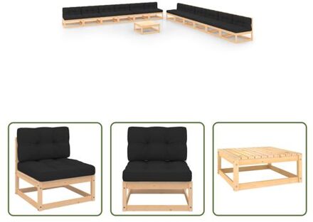 Grenenhouten Loungeset - Rustieke Charme - Tuinmeubelset - 70 x 70 x 67 cm - Antraciete kussens - Grijs