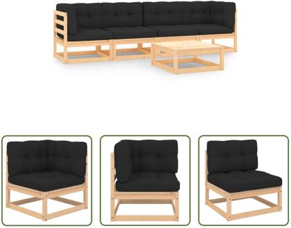 Grenenhouten Loungeset - Rustieke Charme - Tuinmeubelset - Afmeting- 70x70x67cm - Kleur Kussen- Grijs