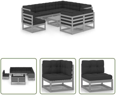 Grenenhouten loungeset - Tuinmeubelen - 70 x 70 x 67 cm - Grijs - Antraciet