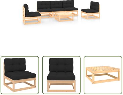 Grenenhouten Loungeset - - Tuinmeubelen 70x70x67cm - Antraciet kussen Grijs